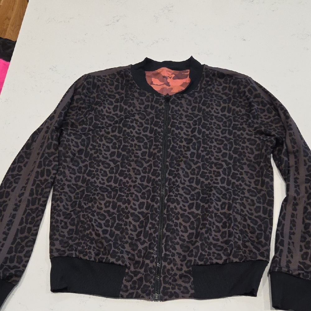 W5 Black Leopard Print Bomber Jacket